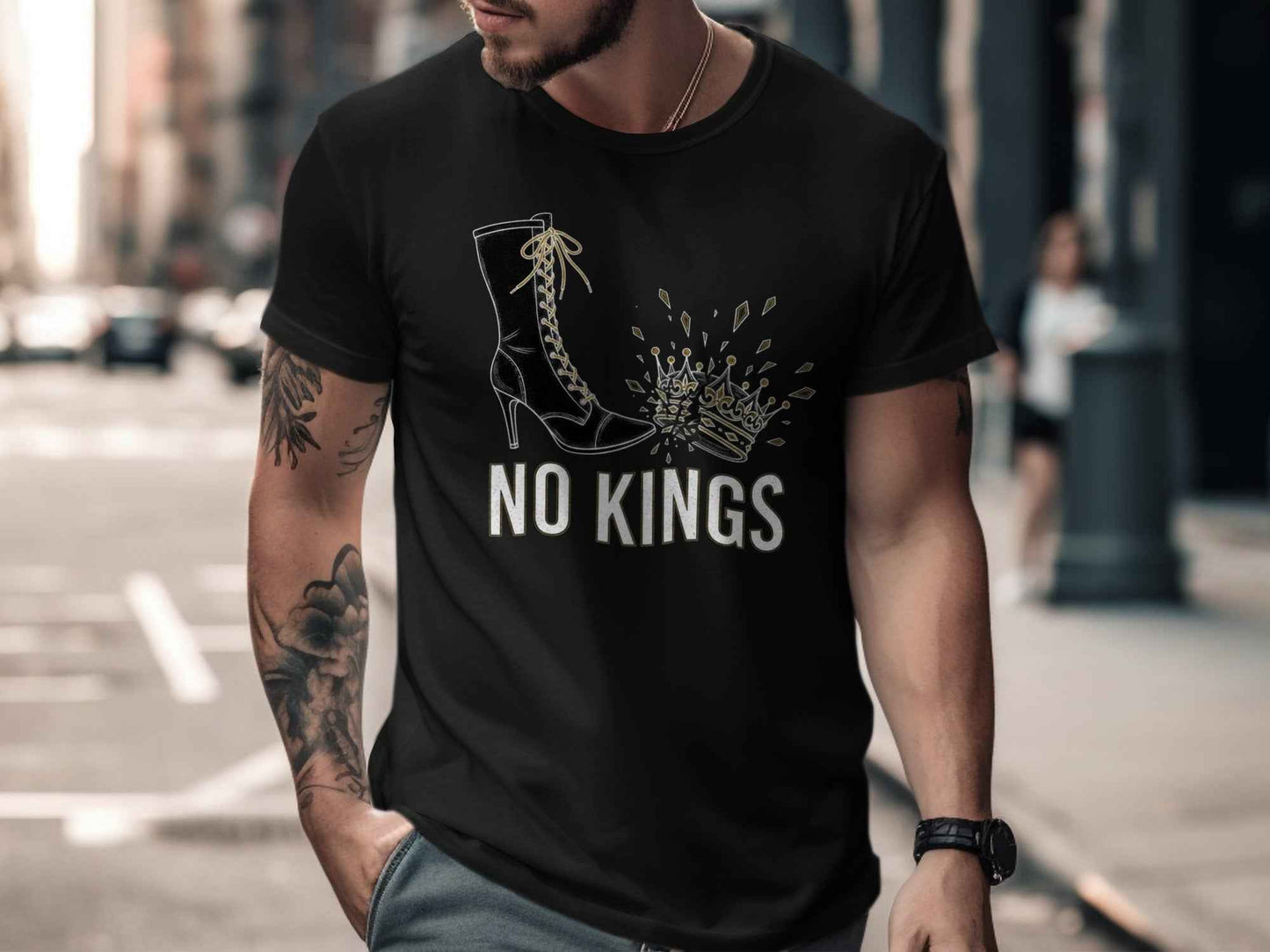 No Kings Statement T-Shirts, Powerful Boot Crushing Crown Design, Anti Monarchy, Feminist Rebellion, Edgy Graphic Tee