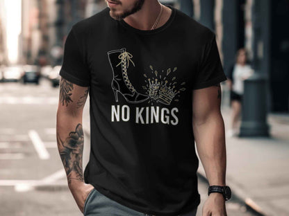 No Kings Statement T-Shirts, Powerful Boot Crushing Crown Design, Anti Monarchy, Feminist Rebellion, Edgy Graphic Tee