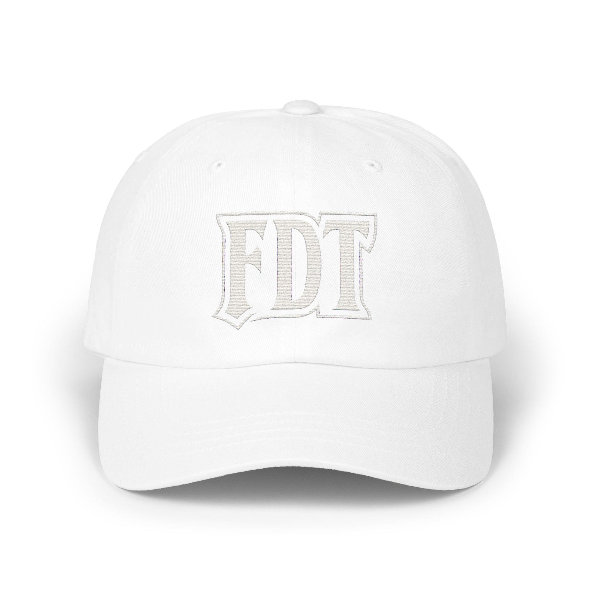 Stylish White Cap Featuring Bold FDT Logo product type