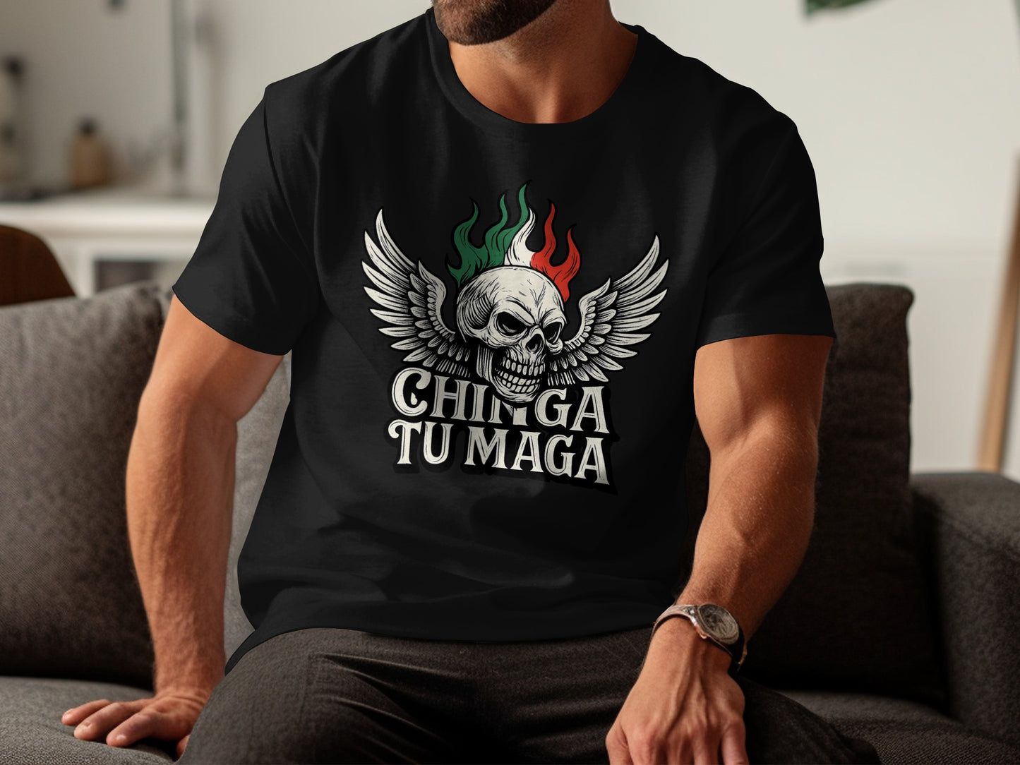 Chinga Tu Maga Skull with Wings Graphic T-Shirt product