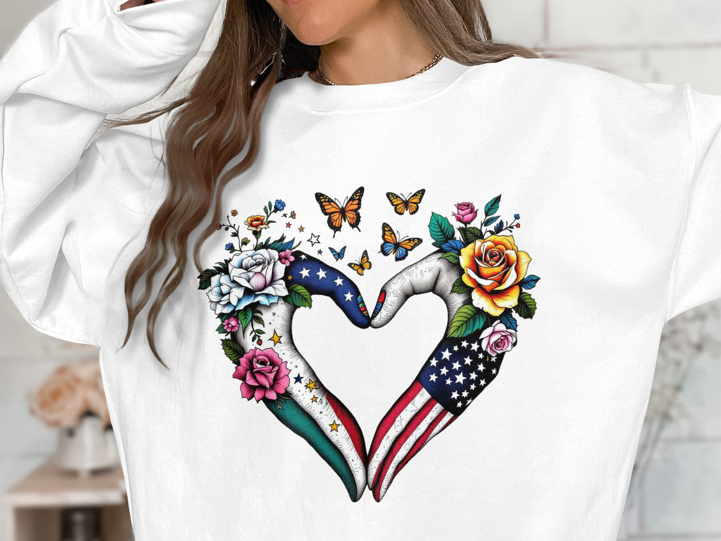 Heart Shaped Flag with Flowers and Butterflies product type