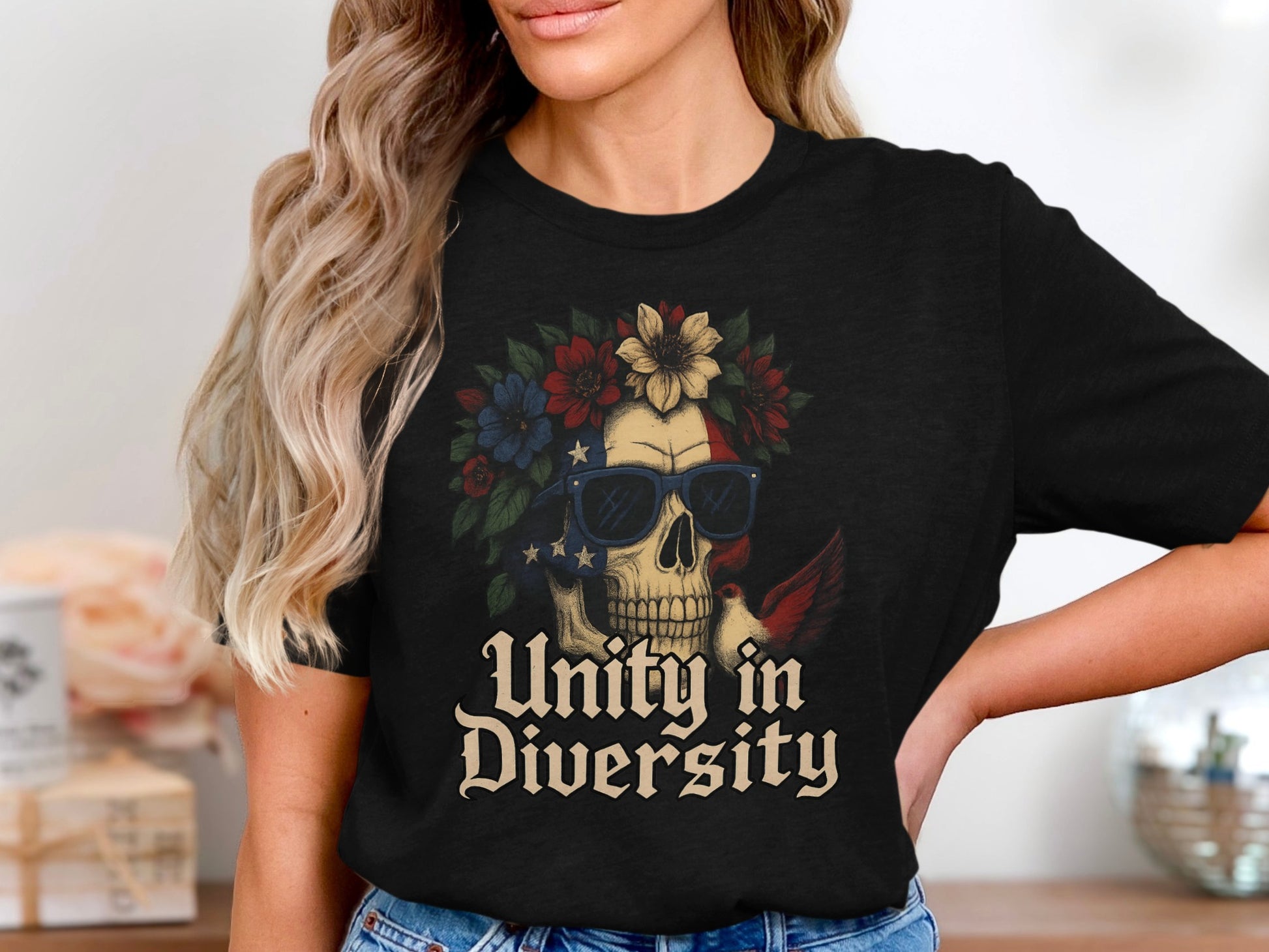 Unity in Diversity Skull with Flowers Vintage Shirt
