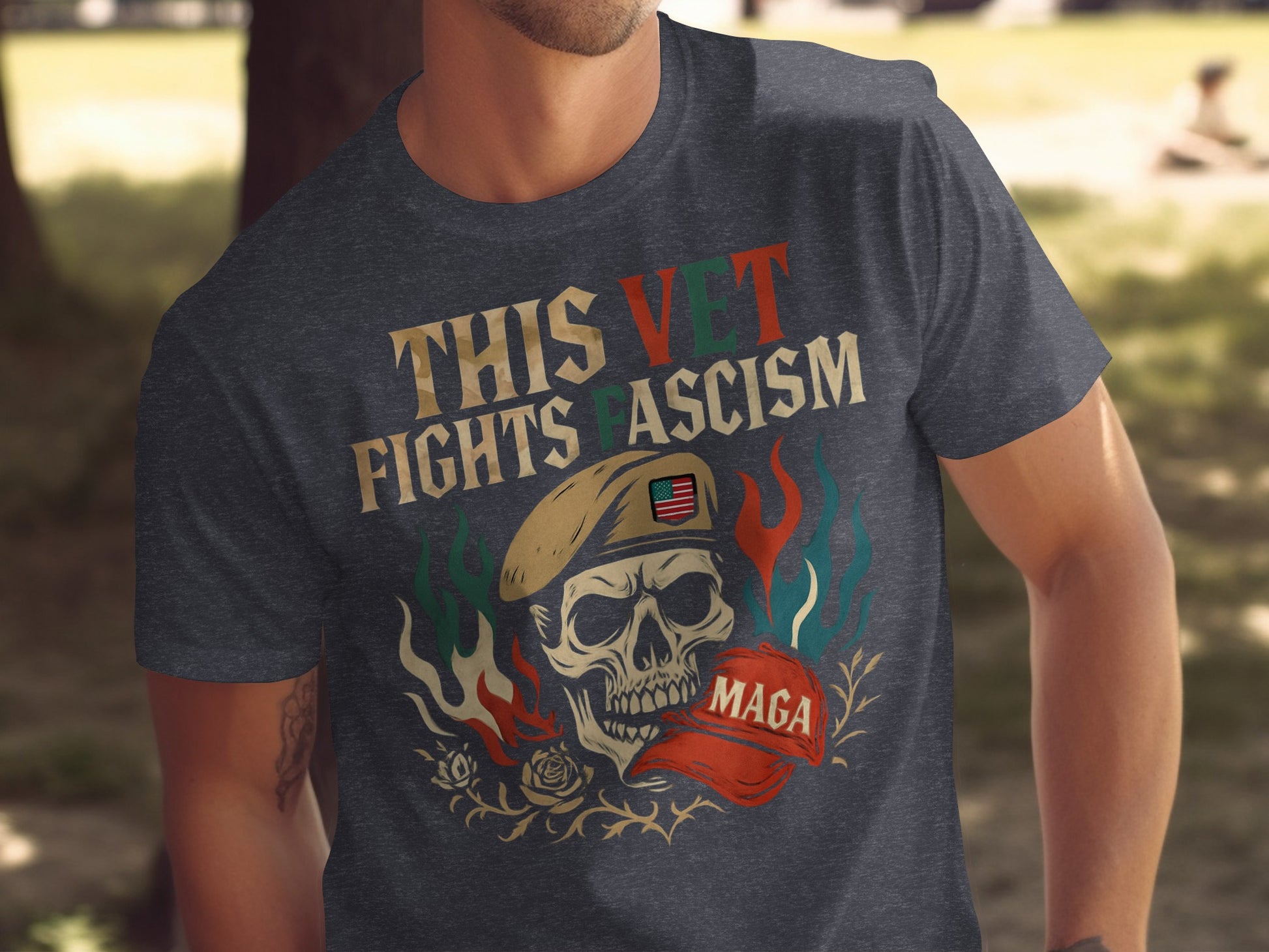 This Vet Fights Fascism Skull Design Shirt product