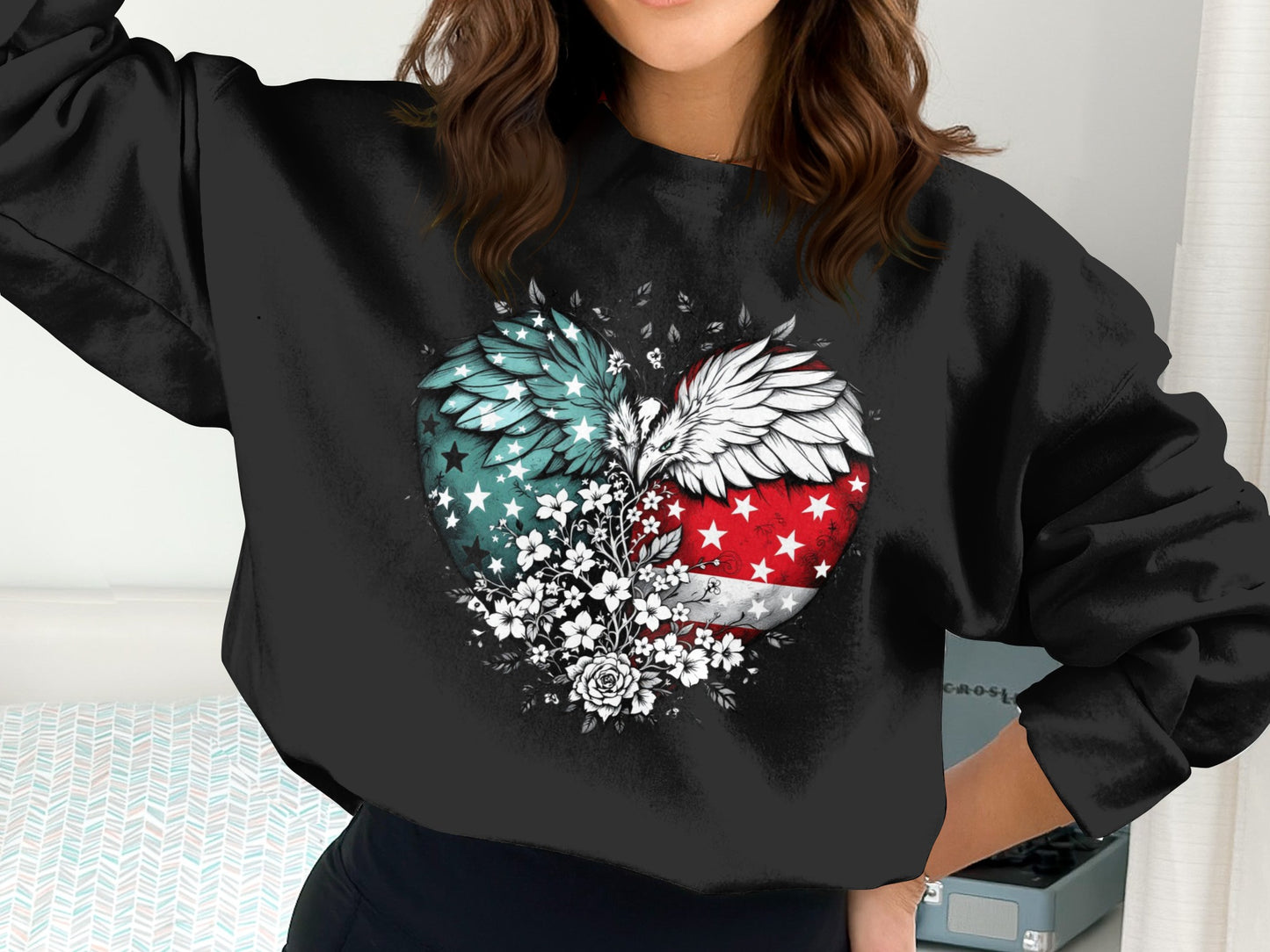 Patriotic Heart and Eagle Printed Sweatshirt product type