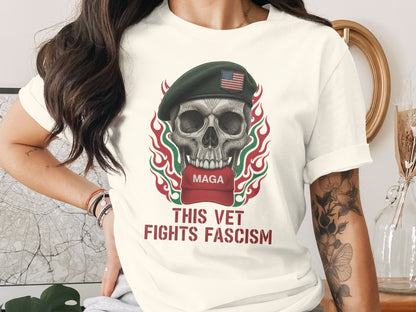 This Vet Fights Fascism Skull Design T-shirt