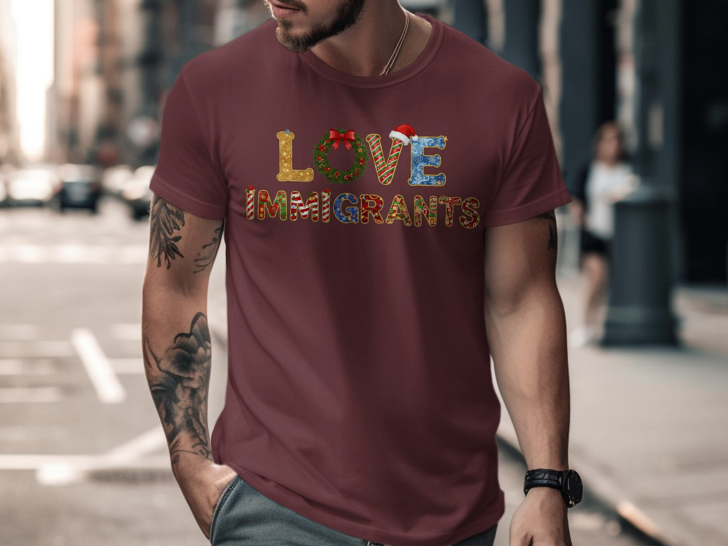 Love Immigrants Festive Design on T-shirt Product
