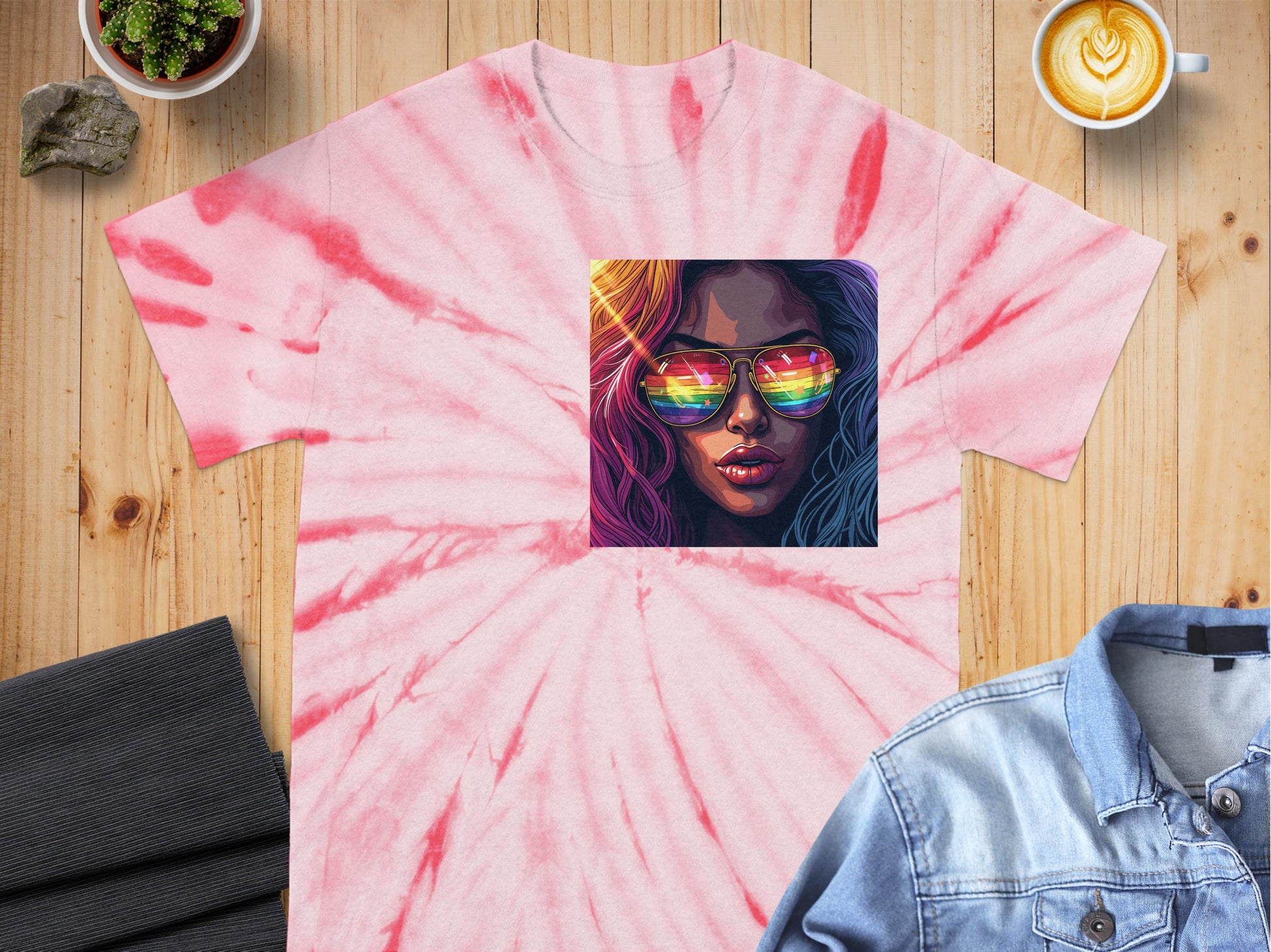 Vibrant Tie-Dye T-Shirt with Artistic Sunglasses Product Type