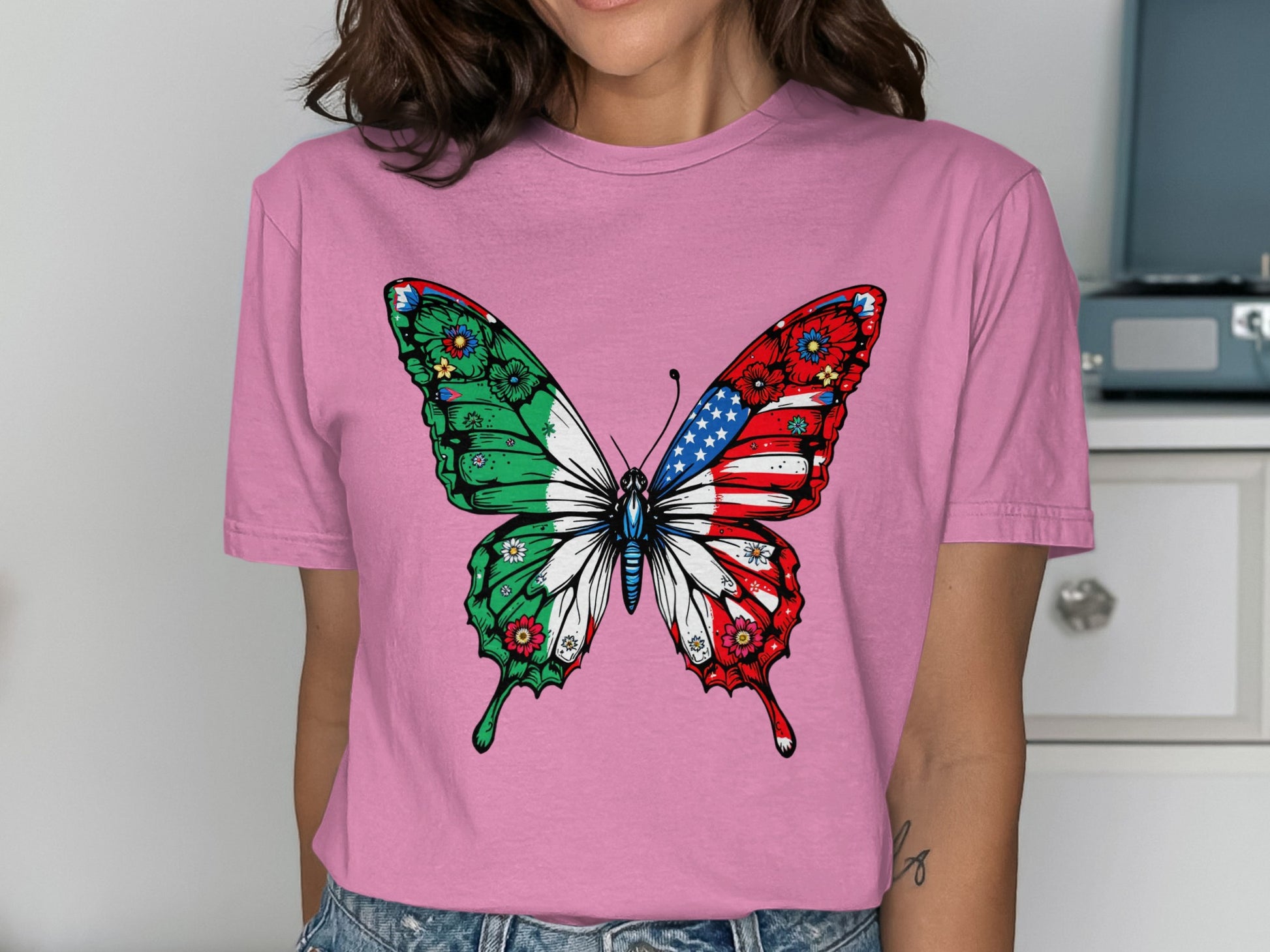 Beautiful Butterfly Graphic Pink T-Shirt product