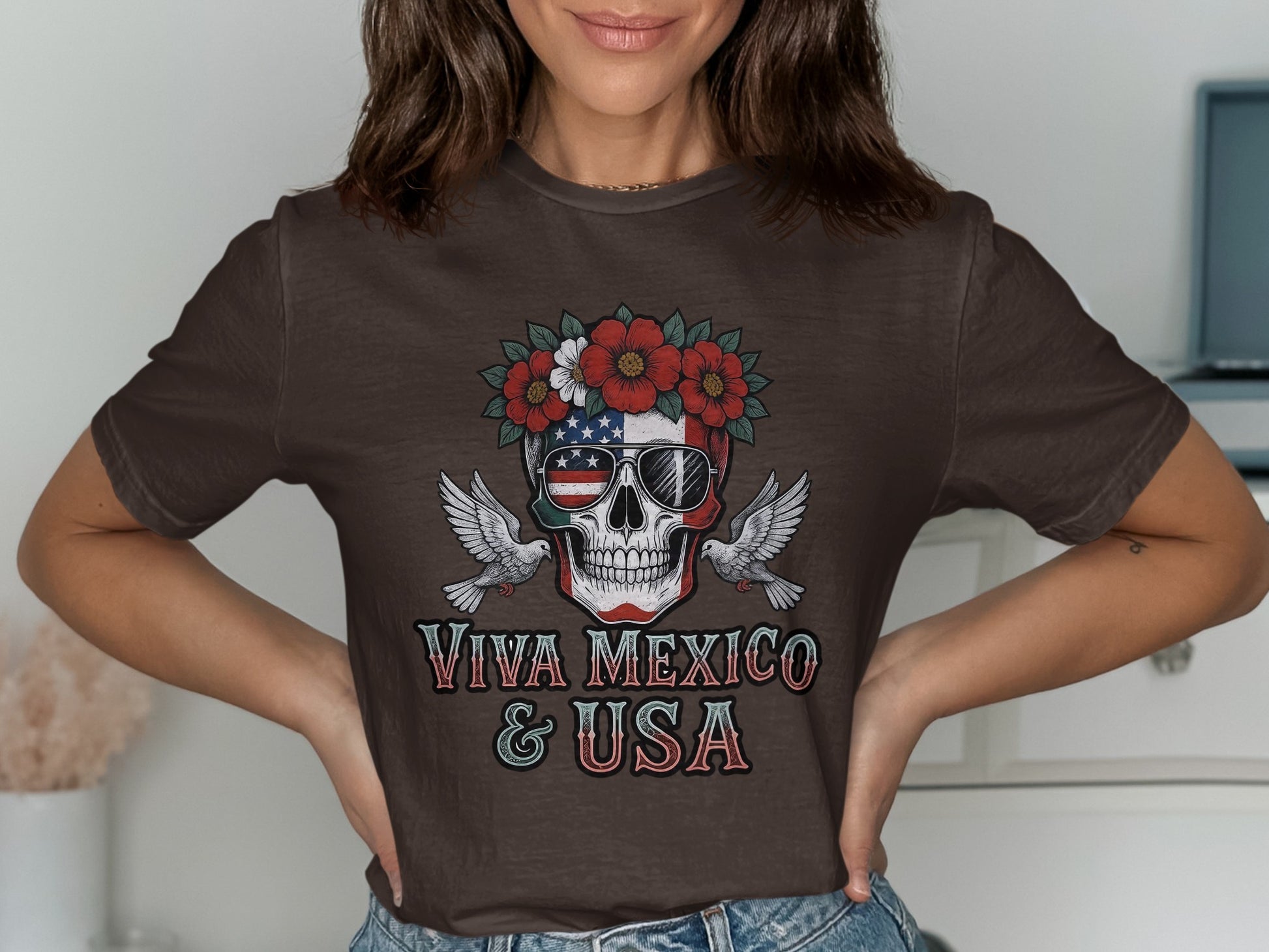 Viva Mexico and USA Skull Graphic Tee product