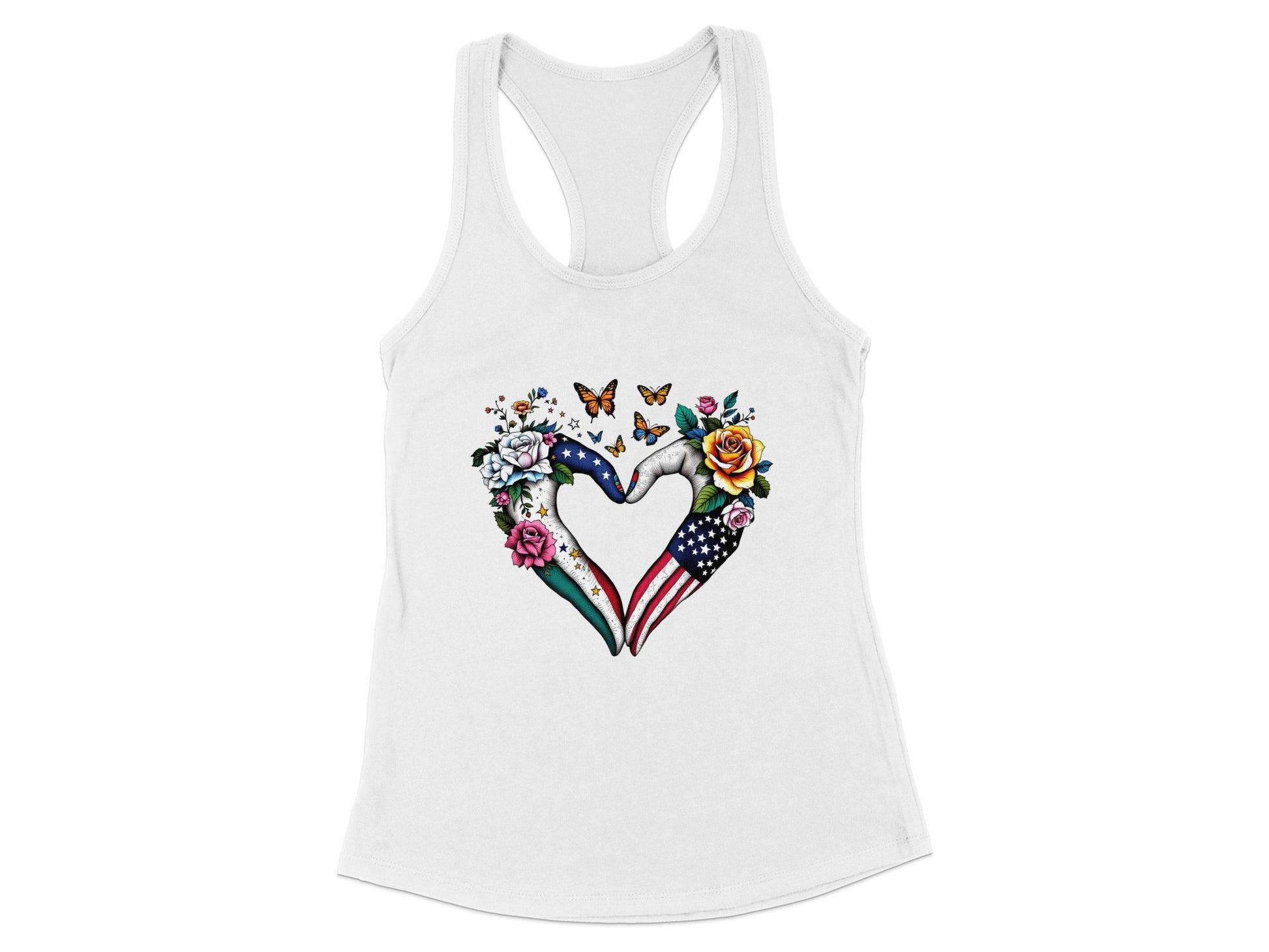 Patriotic Heart and Flowers Design Women's Tank Top