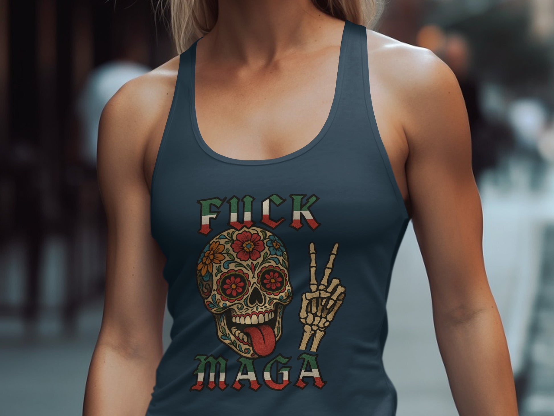 F*ck Maga Skull with Flowers Design Tank Top product