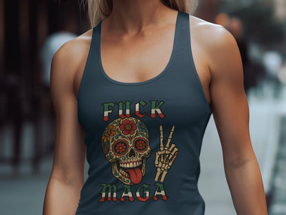 F*ck Maga Skull with Flowers Design Tank Top product