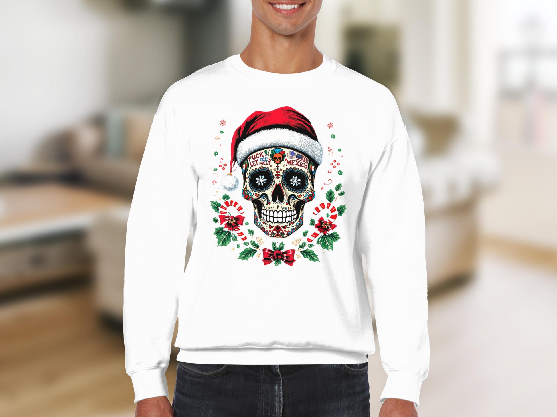 Santa Sugar Skull Festive Holiday Sweater product
