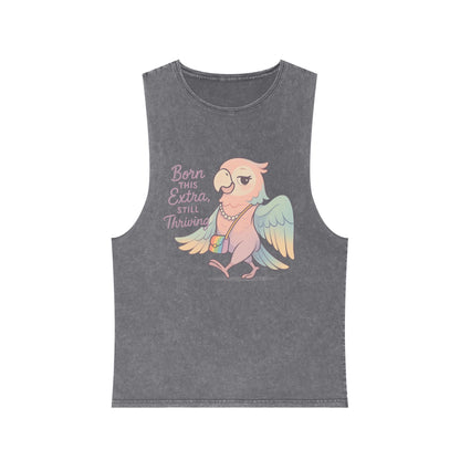 Unisex Stonewash Tank Top - Born This Extra, Summer Wear, Casual Tank, Gift for Her, Festival Top, Beach Outfit