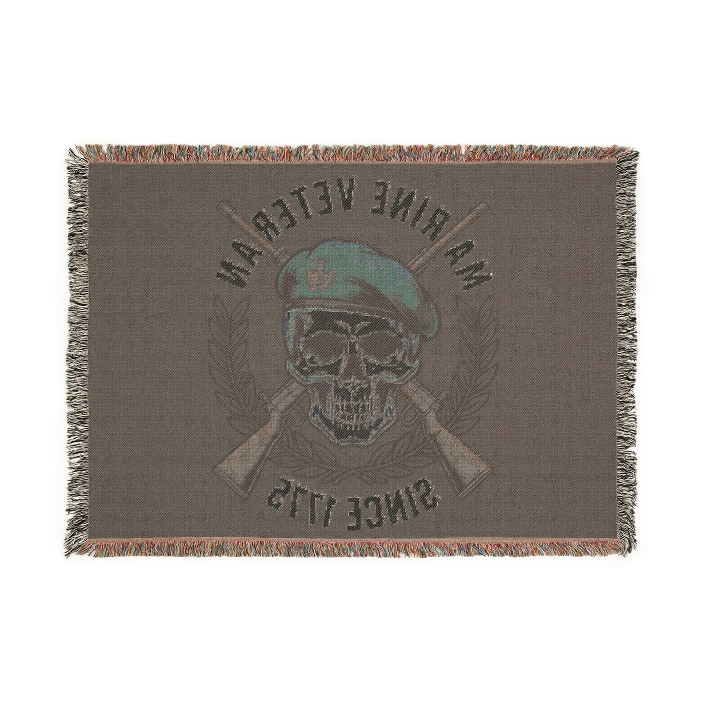 Marine Veteran Woven Blanket – "Since '75" Skull & Rifles Military Throw