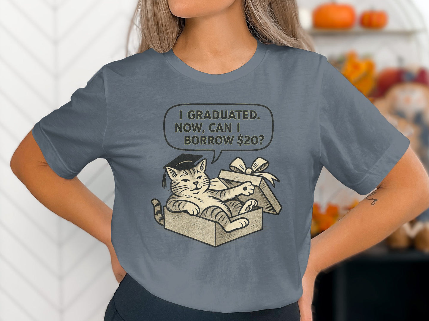 Funny Graduated Cat Asking For Money Graphic Shirt product
