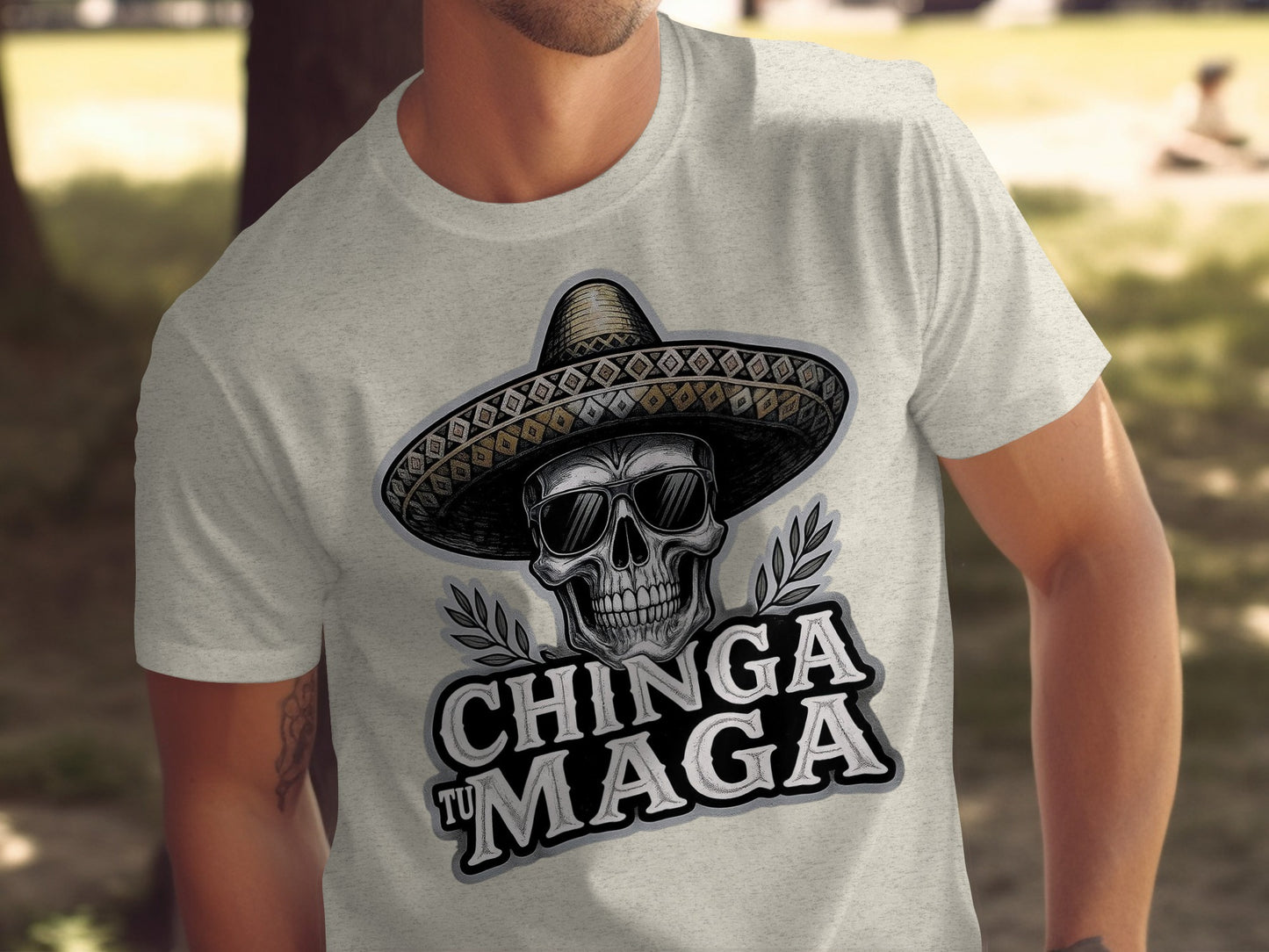 Chinga Tu Maga Skeleton in Sombrero T-shirt product