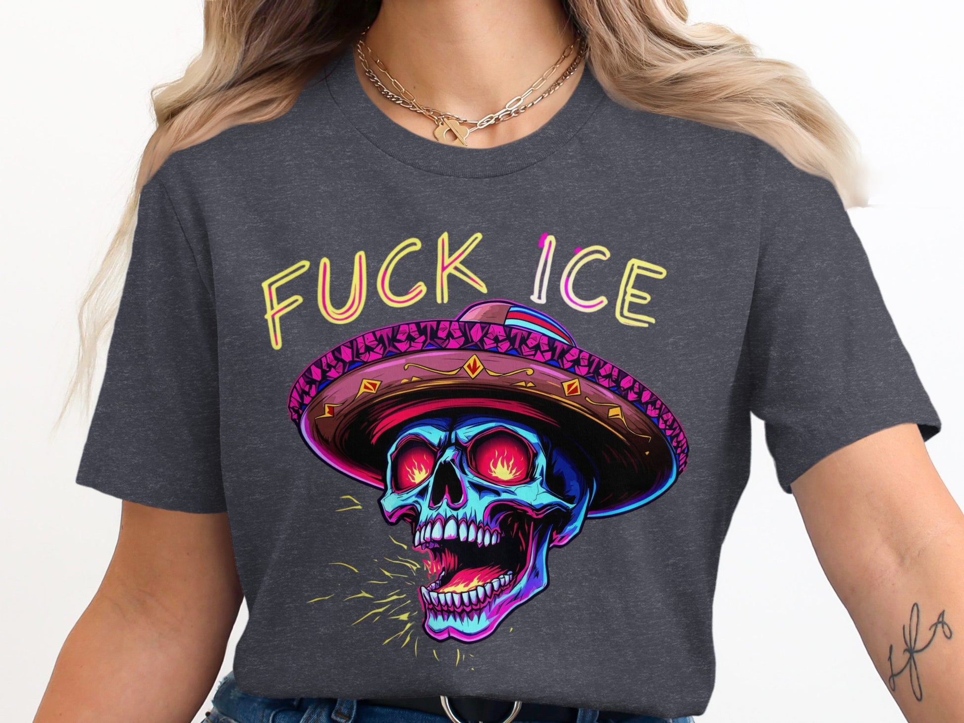 Colorful Skull with Hat Graphic Tee Shirt product type