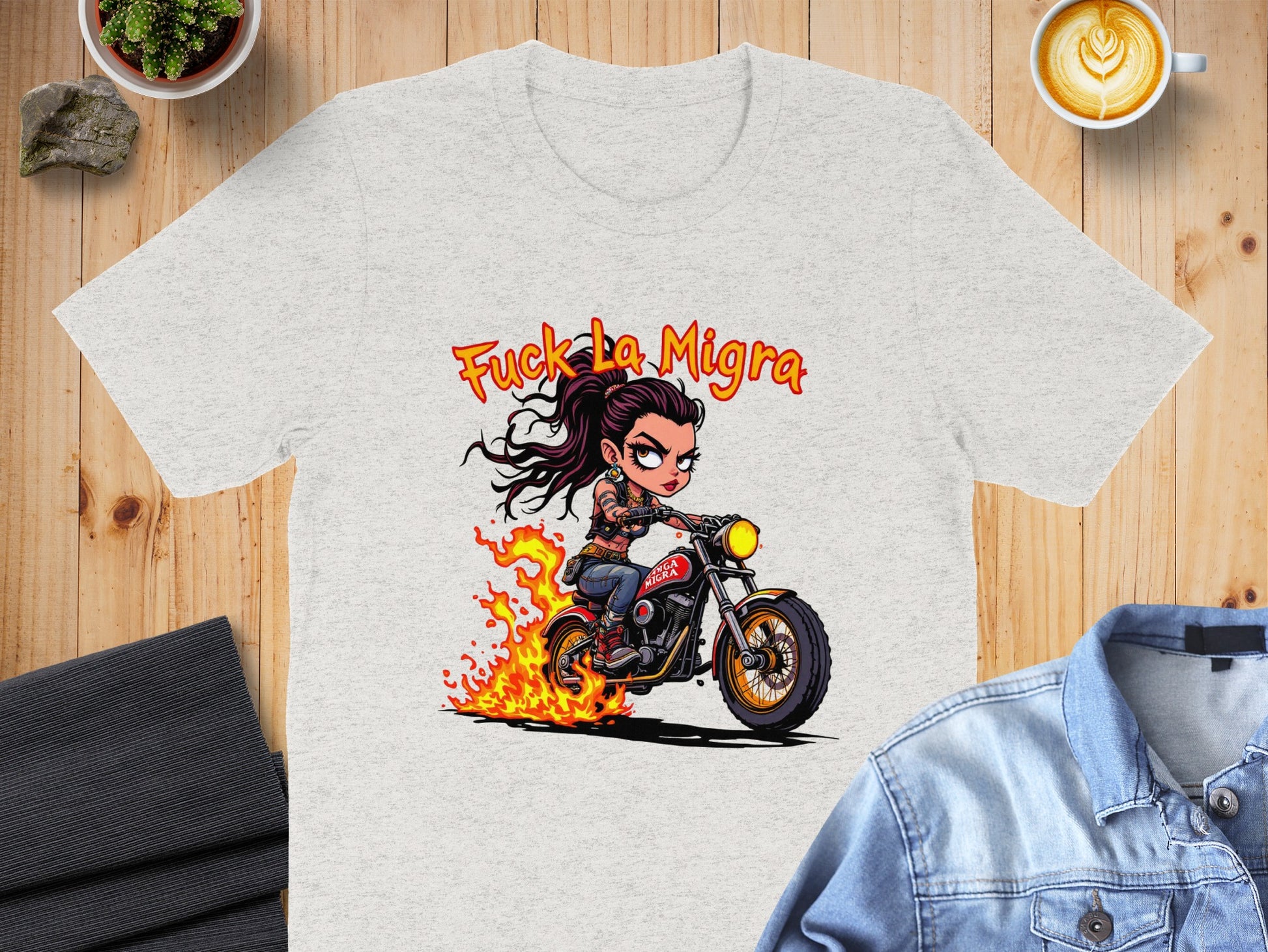 Fuck la Migra Biker Girl Graphic T-Shirt product