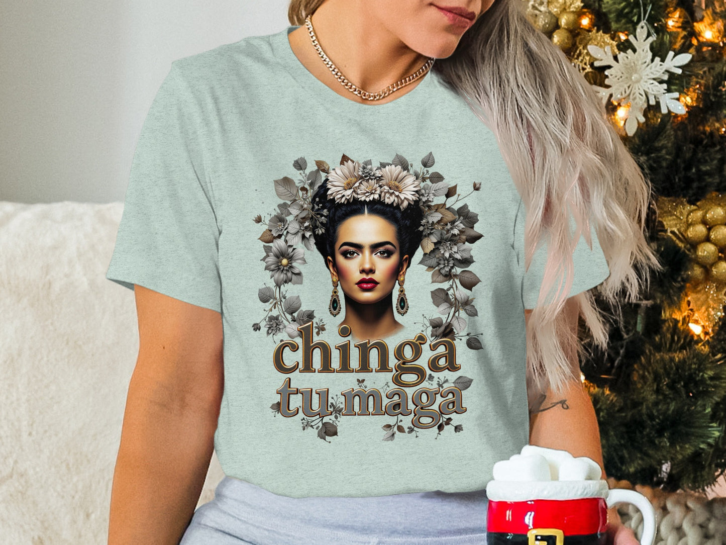 Chinga Tu Maga Floral Print Graphic T-Shirt