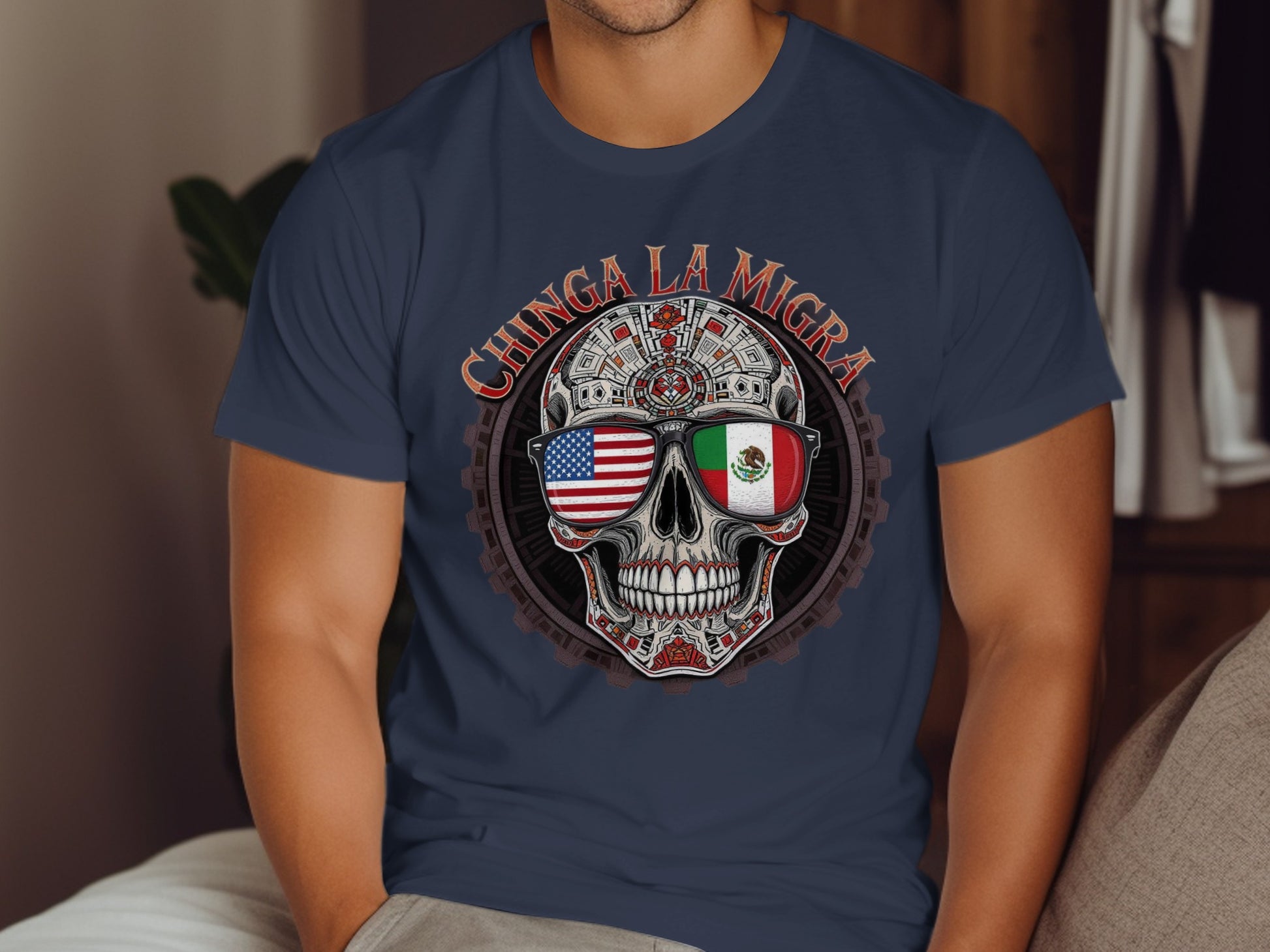 Chinga La Migra Skull Design Graphic Tee Shirt product