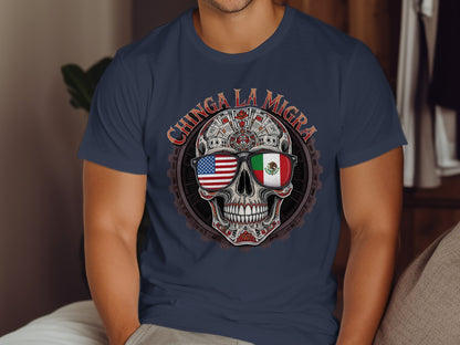 Chinga La Migra Skull Design Graphic Tee Shirt product