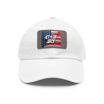 4th of July Dad Hat with Leather Patch - Patriotic Cap for Independence Day