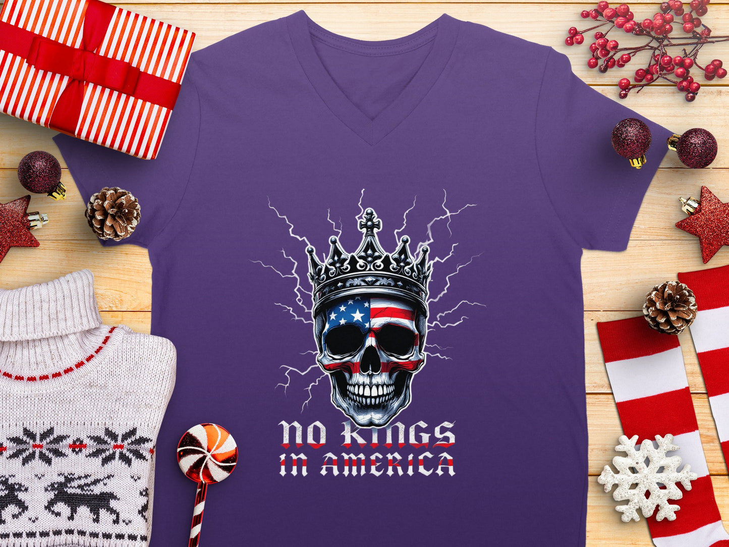No Kings In America Skull Crown Design T-Shirt