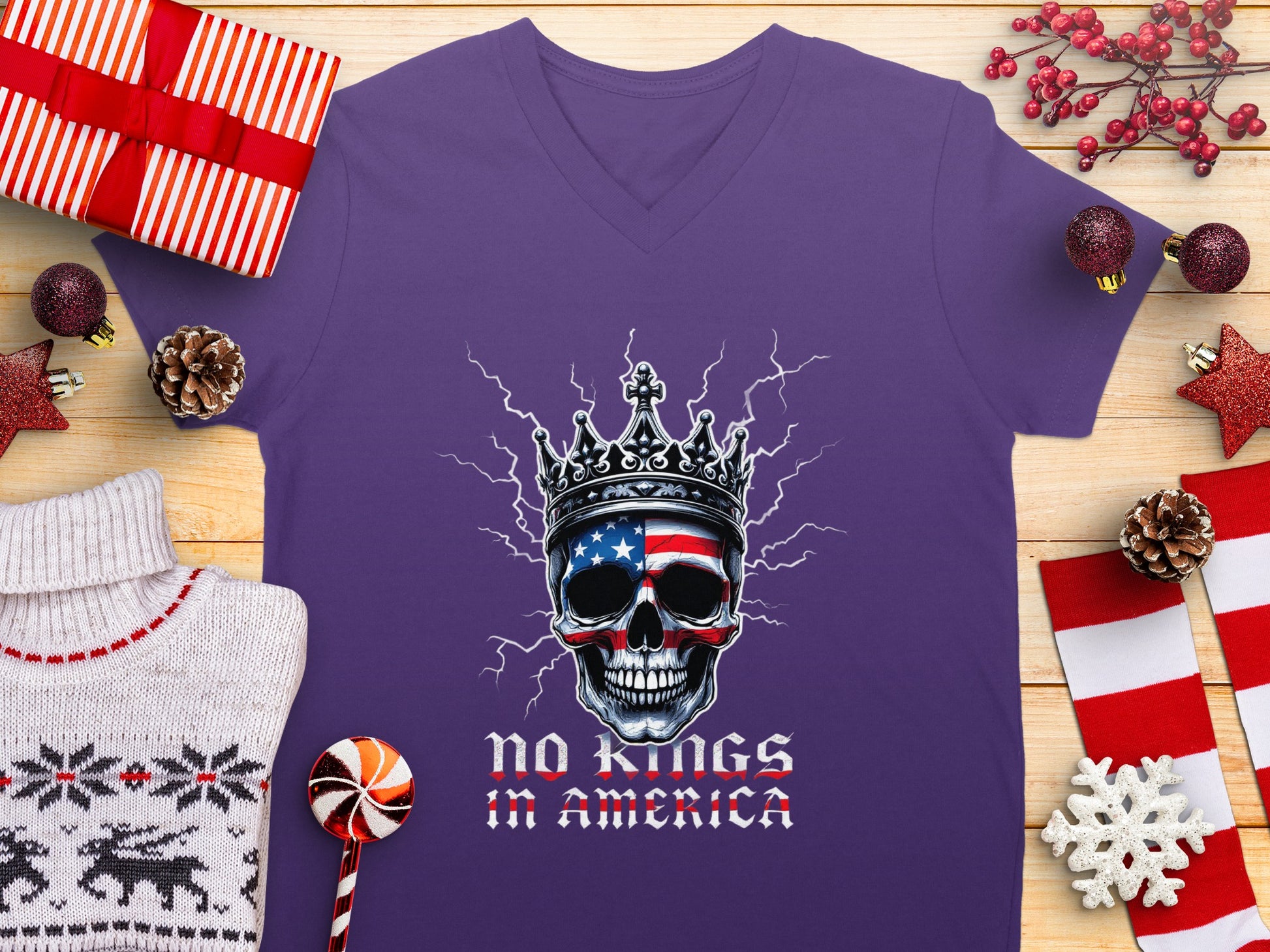 No Kings In America Skull Crown Design T-Shirt