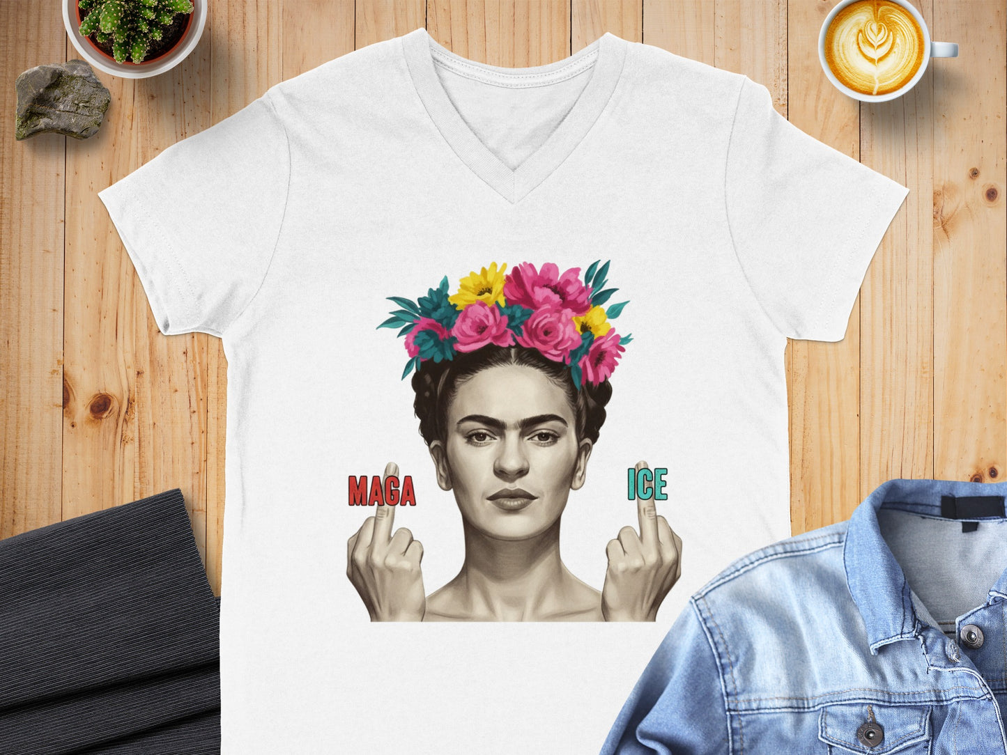 Frida Flower Crown Graphic Middle Finger Shirt