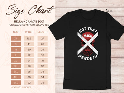 Bella + Canvas size chart for unisex short sleeve tee with graphic.