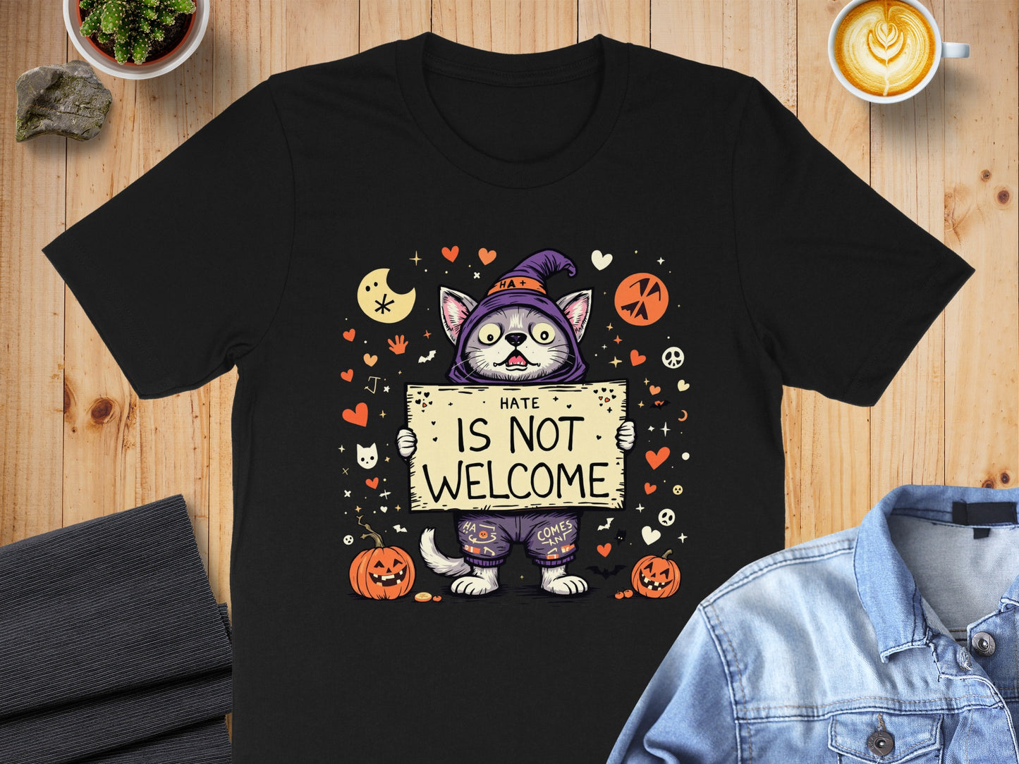 Hate Is Not Welcome Halloween Cat T-Shirt product type