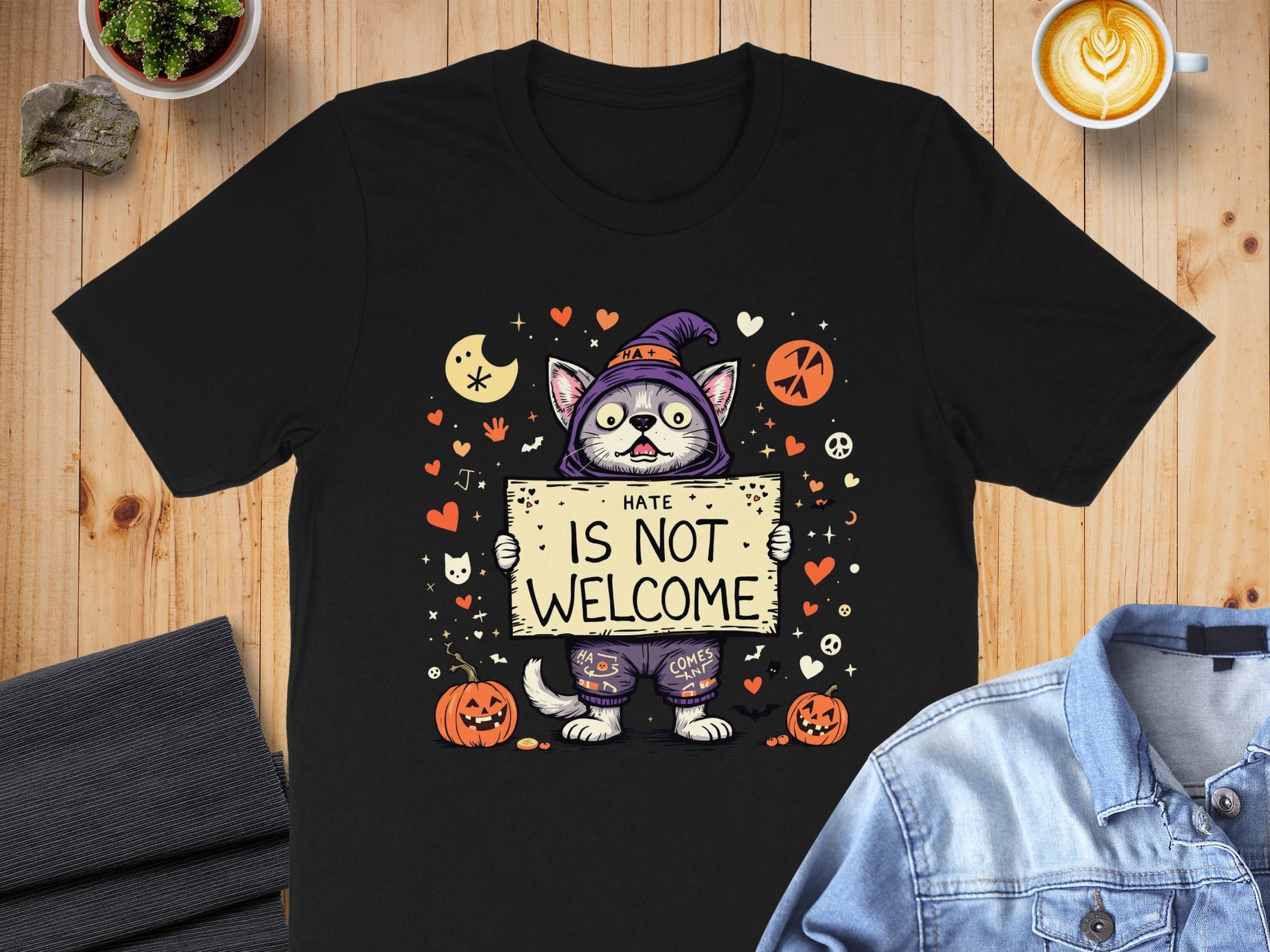 Hate Is Not Welcome Halloween Cat T-Shirt product type