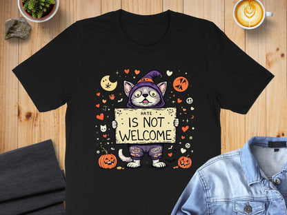 Hate Is Not Welcome Halloween Cat T-Shirt product type