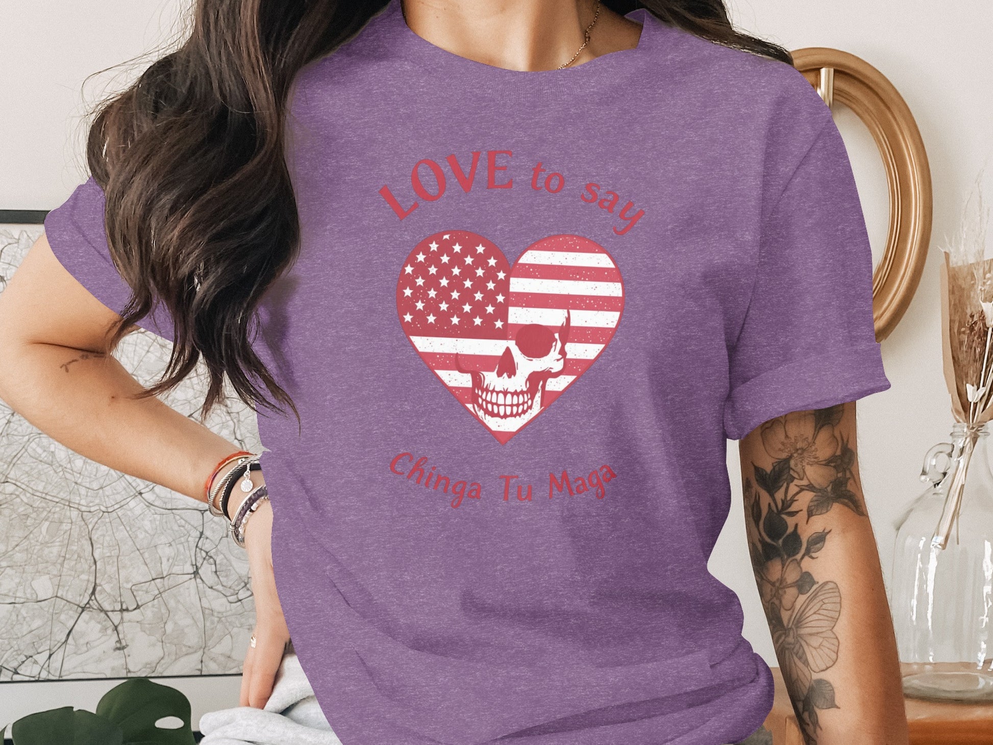 Love to Say Chinga Tu Maga Skull Heart Design Shirt