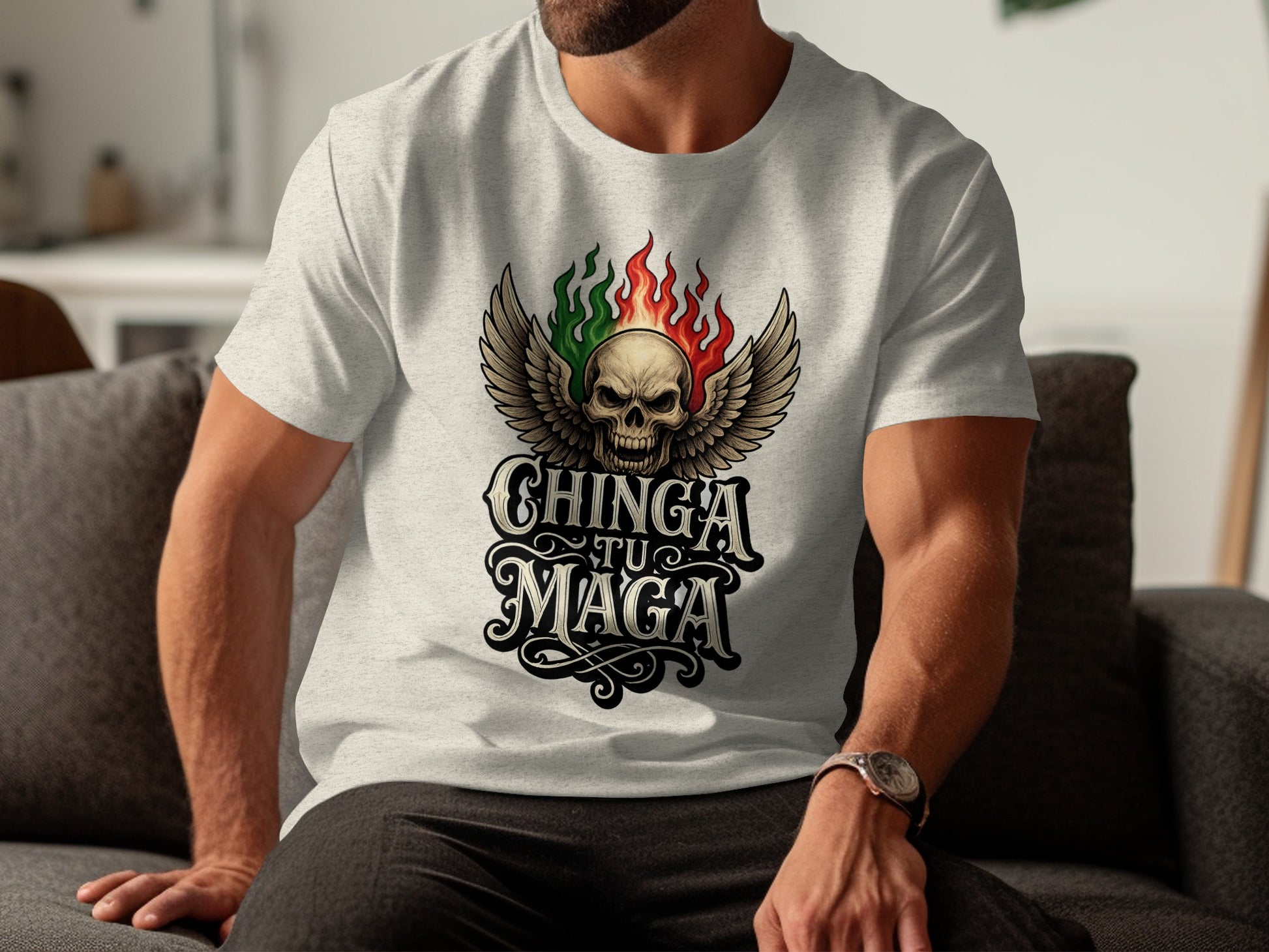Chinga Tu Maga Winged Skull Design T-Shirt product