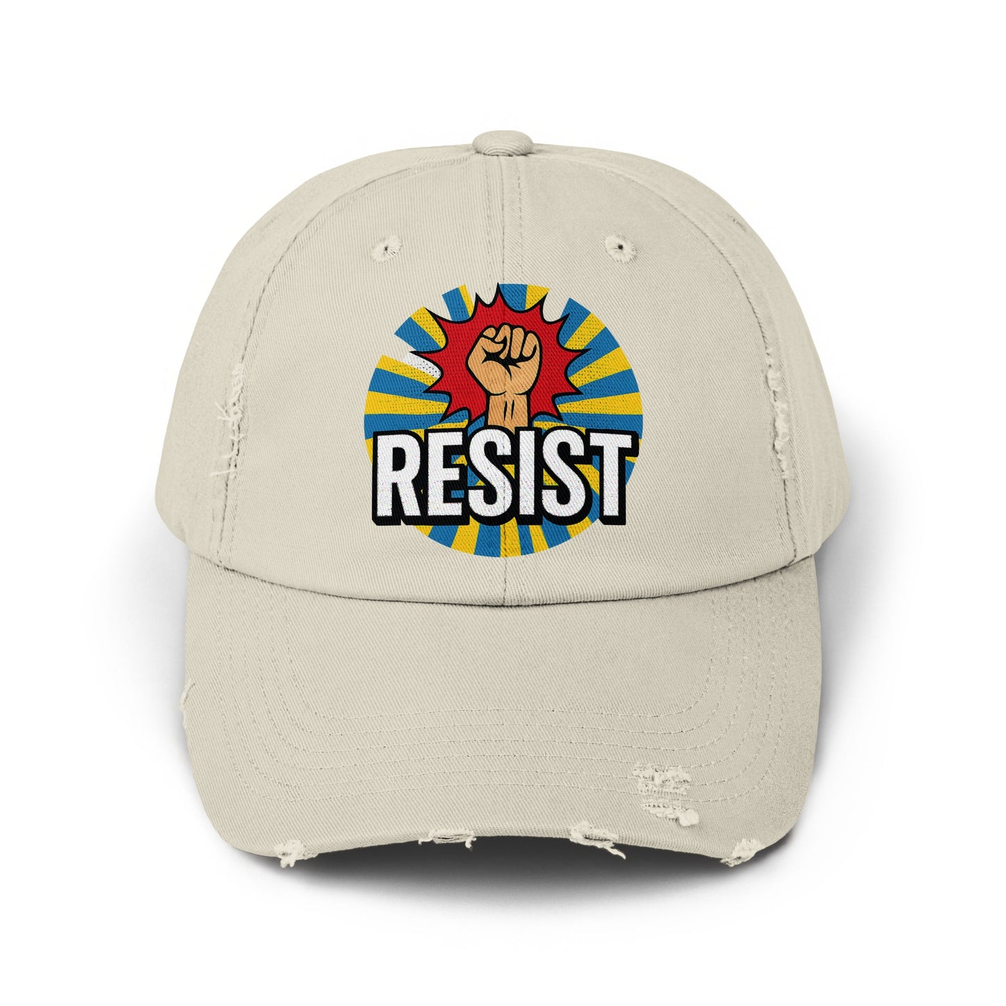 Distressed Beige Cap with Resist Logo Graphic Hat product