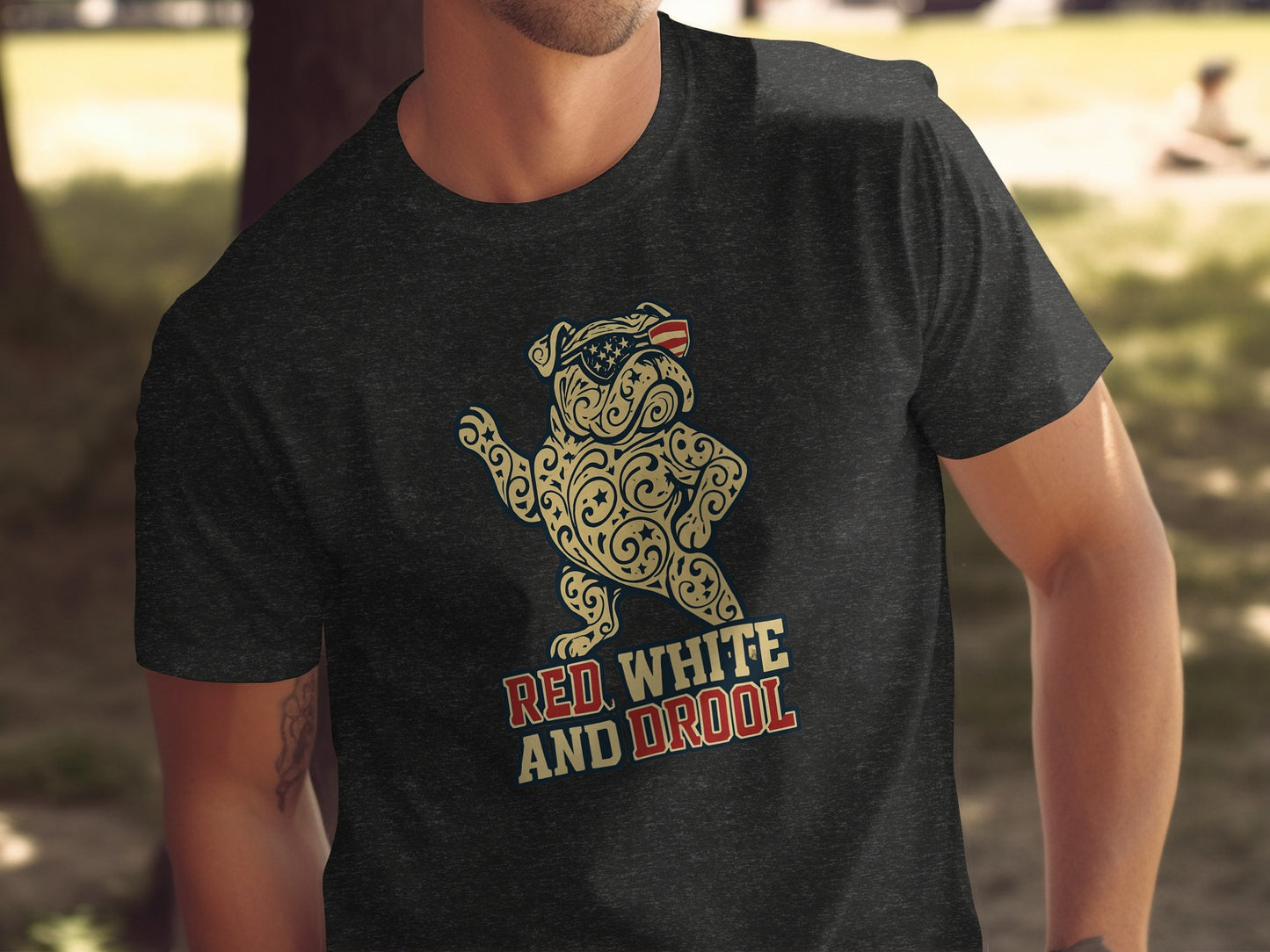Red White and Drool Patriotic Bulldog T-Shirt product type