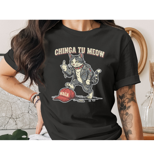 CHINGA TU MEOW Rocker Cat MAGA Cap Flipping Off product type