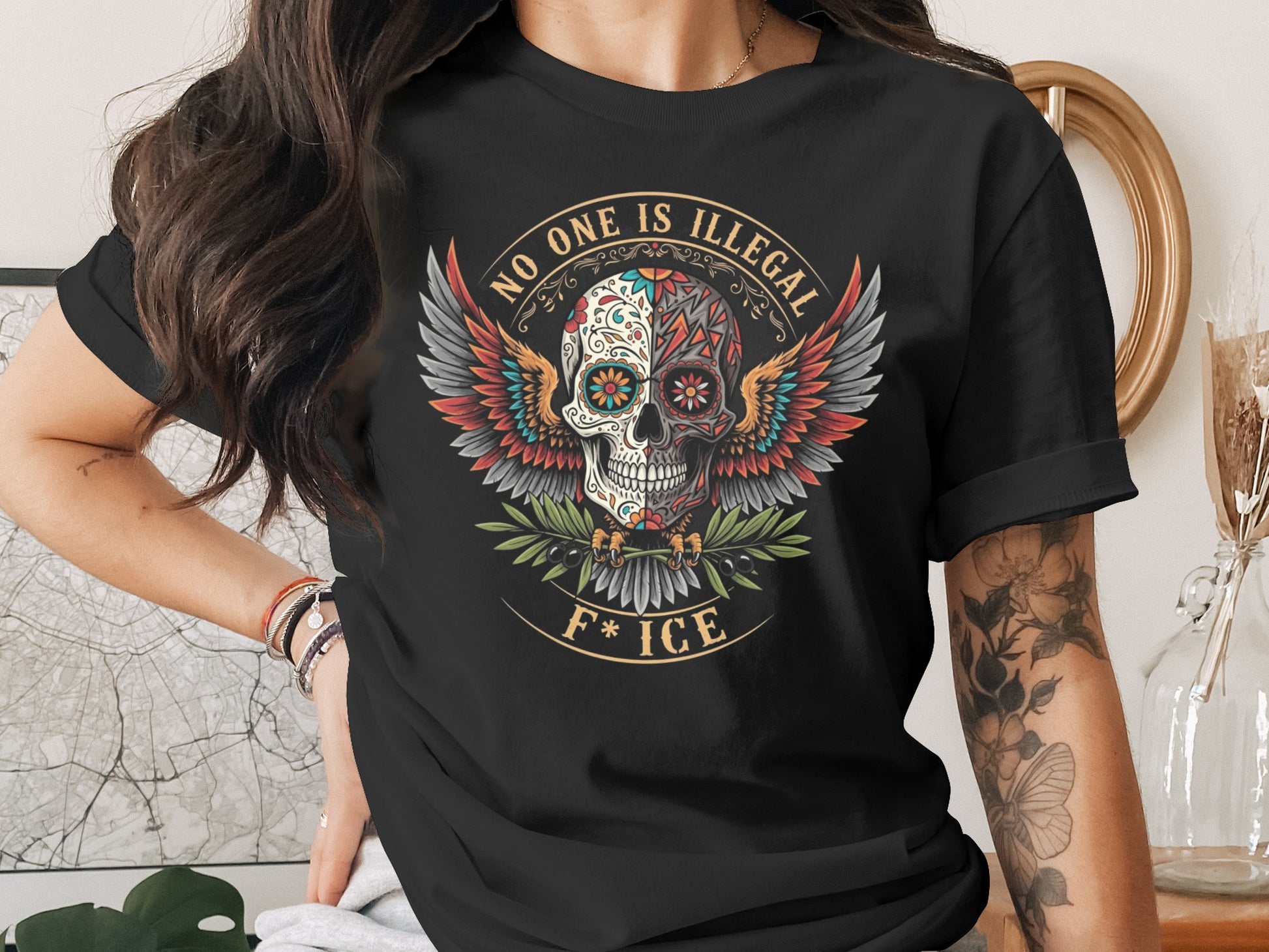 No One Is Illegal F* Ice Skull Wing Graphic Tee product