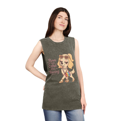 Trendy Stonewash Tank Top with Fun Dog Design, Casual Summer Style, Gifts for Dog Lovers, Birthday Wear, Beachwear, Everyday Essentials