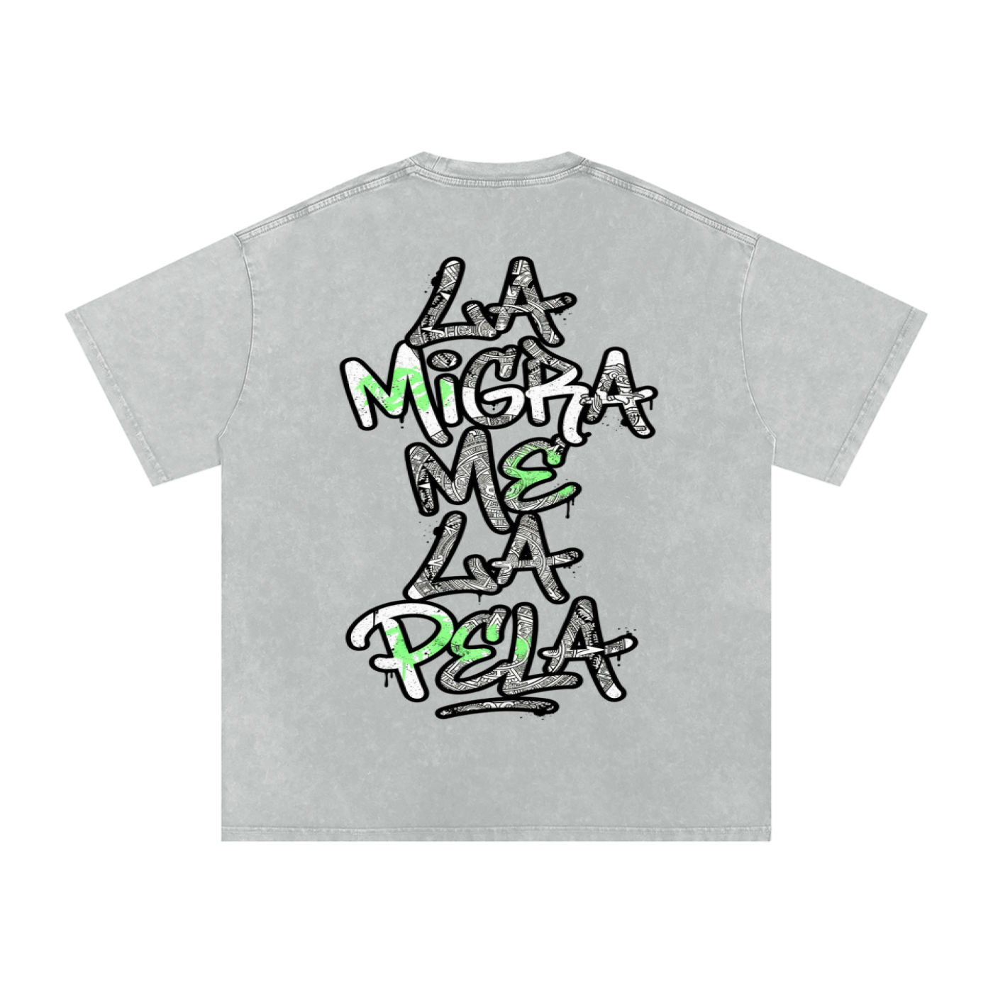 La migra me la pela Snow Washed Oversized Cotton T-Shirt