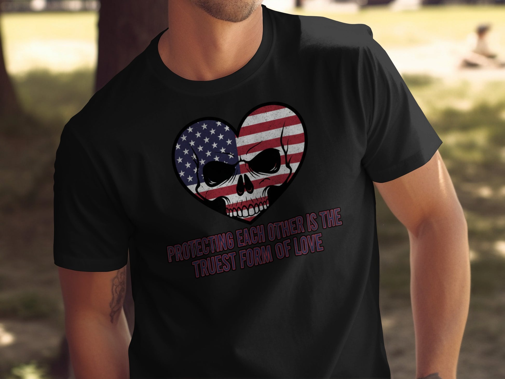 Protecting Each Other Skull and Flag T-Shirt