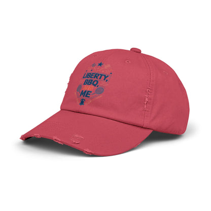 Liberty BBQ Unisex Distressed Cap - Perfect for Summer Grilling and Independence Day Celebrations