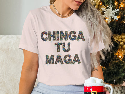 Chinga Tu Maga T-Shirt with Christmas Ornaments Design