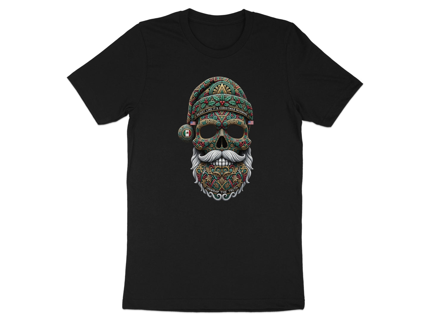 Festive Santa Skull Graphic Tee Patterned Christmas