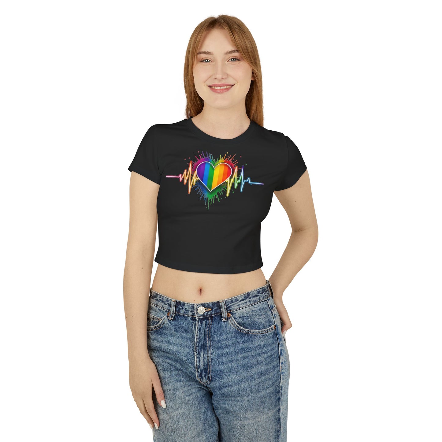 Pride baby tee Pride Heart Women's Baby Tee - Colorful Pulse Design for LGBTQ+ Celebration