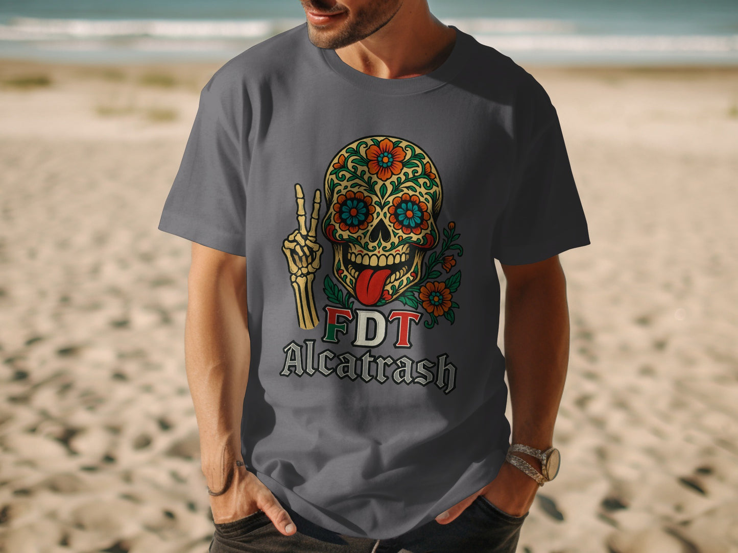 Colorful Skull Design Graphic Alcatrash FDT Shirt product