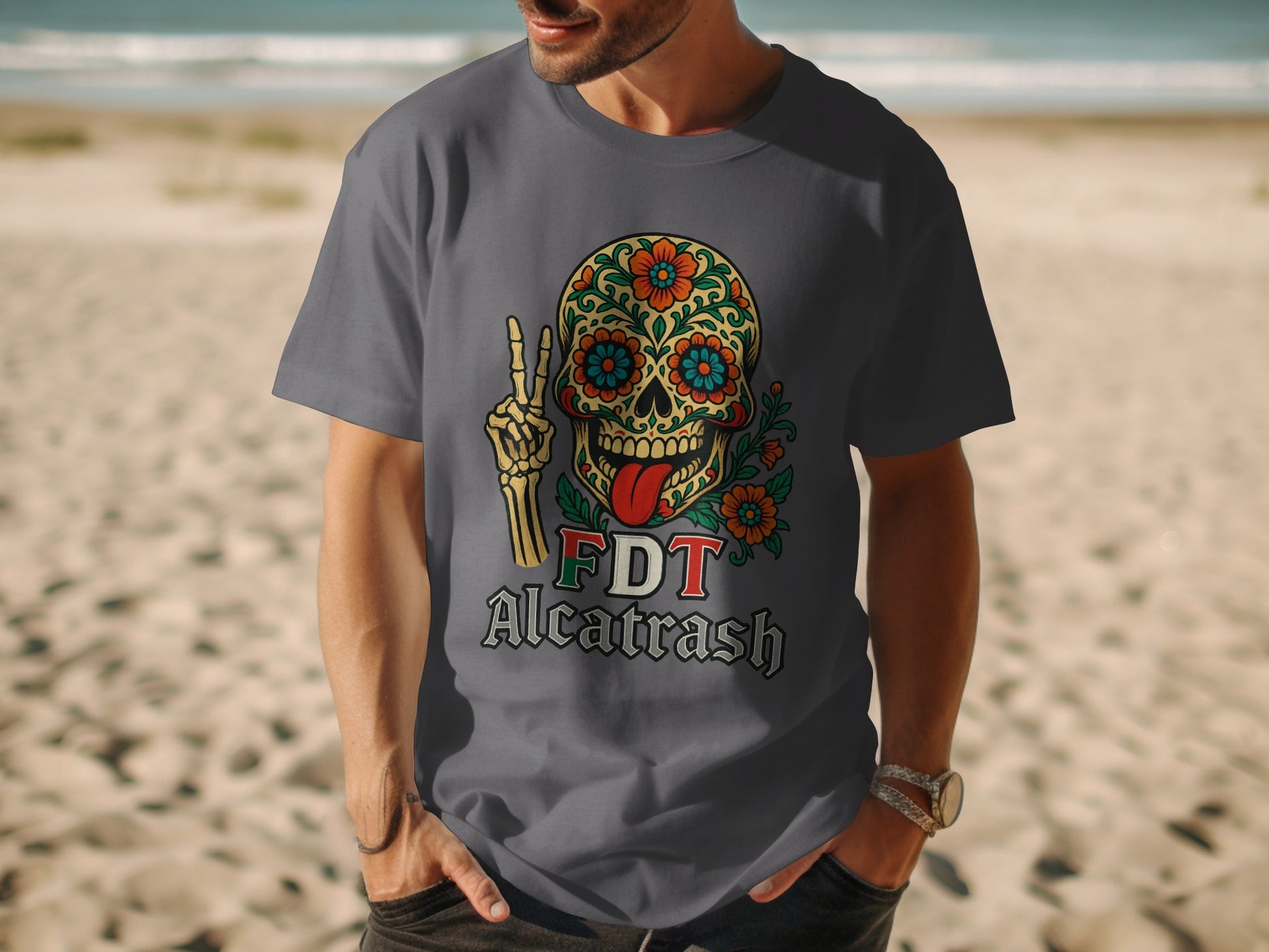 Colorful Skull Design Graphic Alcatrash FDT Shirt product