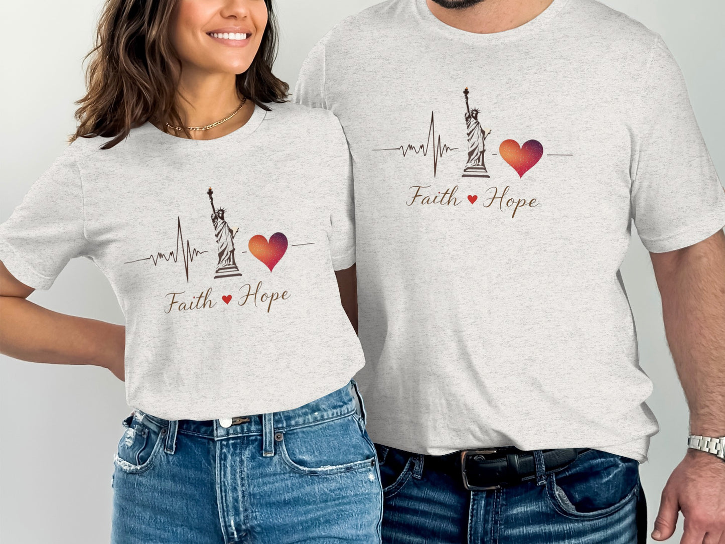 Faith Hope Statue Heartbeat Matching T-Shirts product type